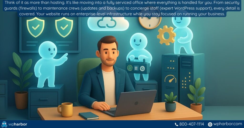 Man using managed WordPress hosting to improve focus on business