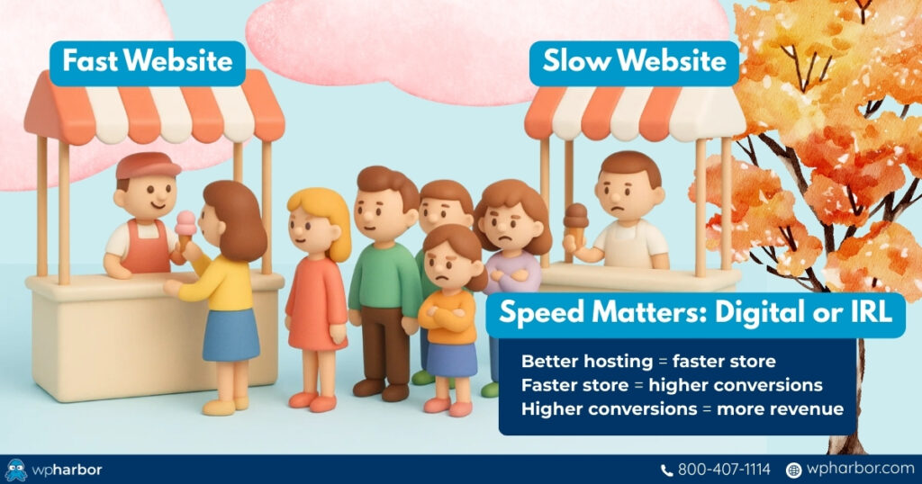 People lining to buy ice cream vendor who's fast, showing how speed plays an important role in websites