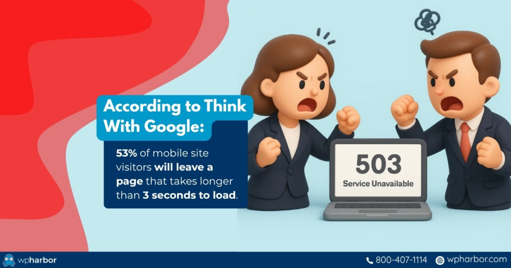 Businessman and woman having trouble with their website's 503 error