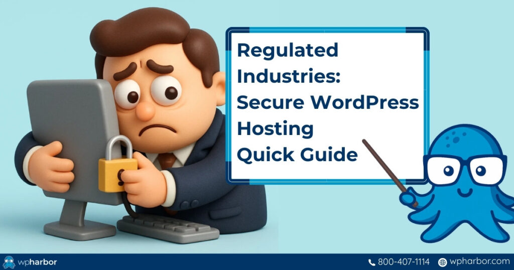 Man embracing his desktop as he overthinks about secure WordPress hosting