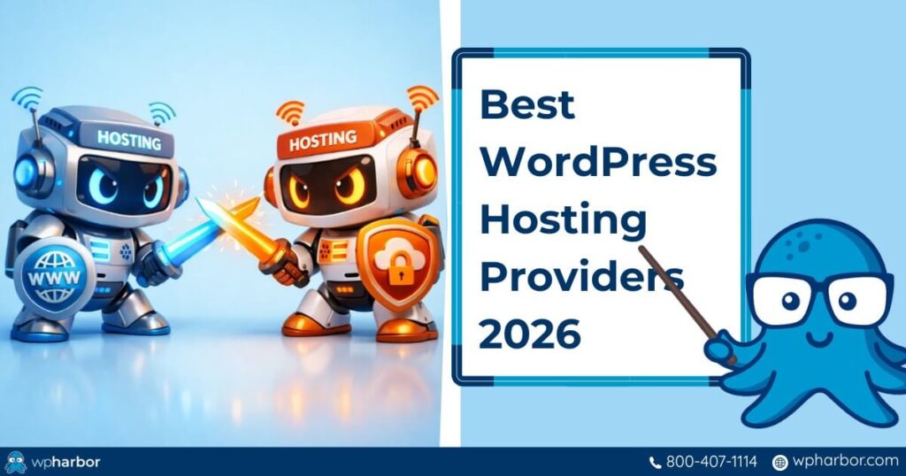 Best premium WordPress hosts for 2026 represented by robots
