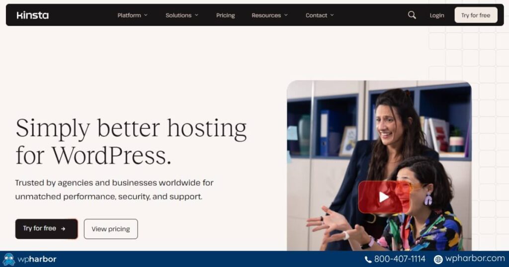 Hero section's screenshot of Kinsta