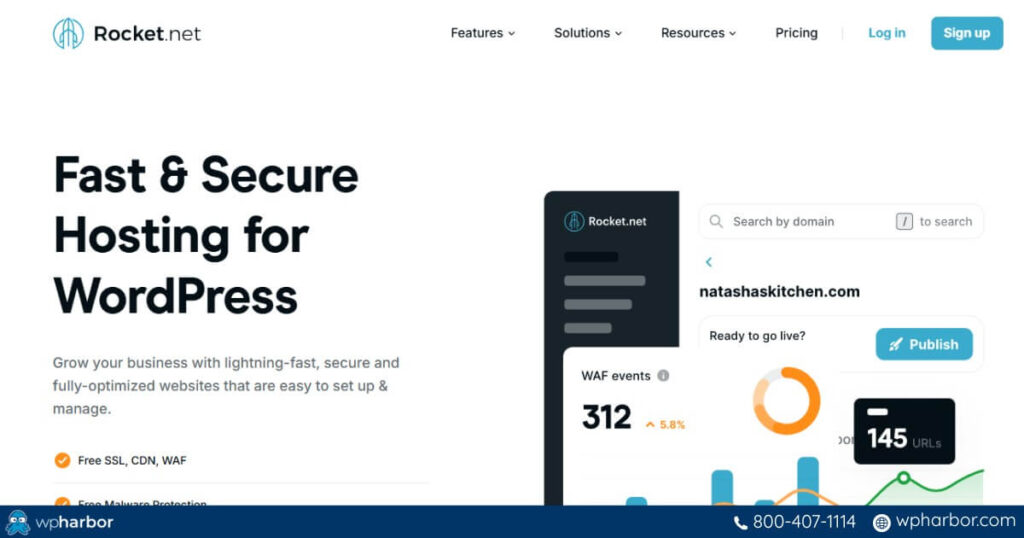 Hero section's screenshot of Rocket.net
