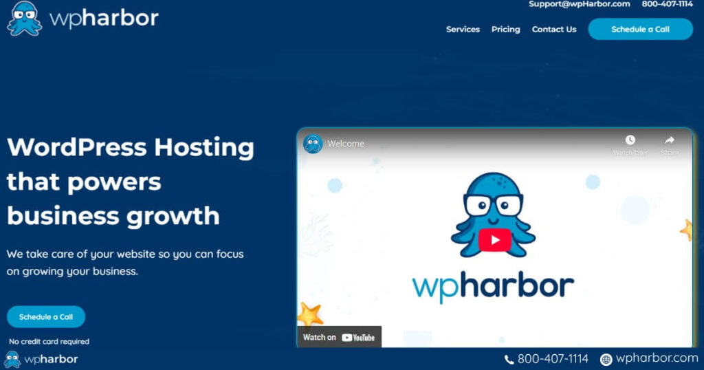 Hero section's screenshot of WP Harbor as best fully-managed WP host
