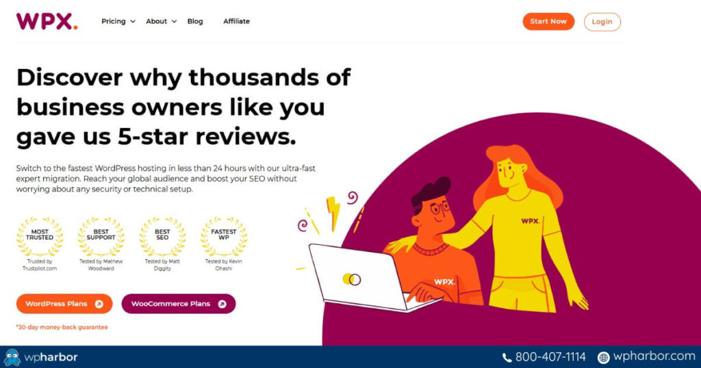 Hero section's screenshot of WPX