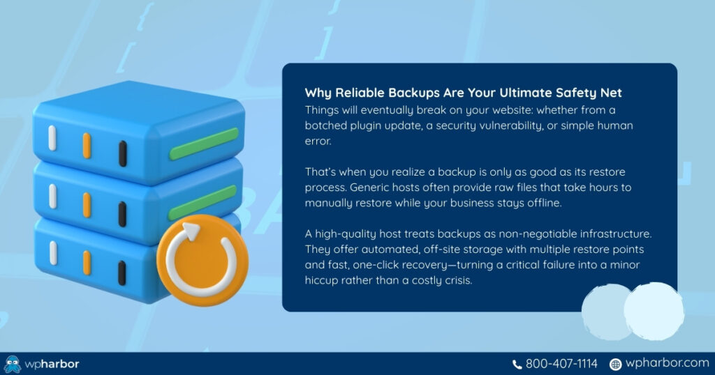 A server and body of text showing why backups are extremely important